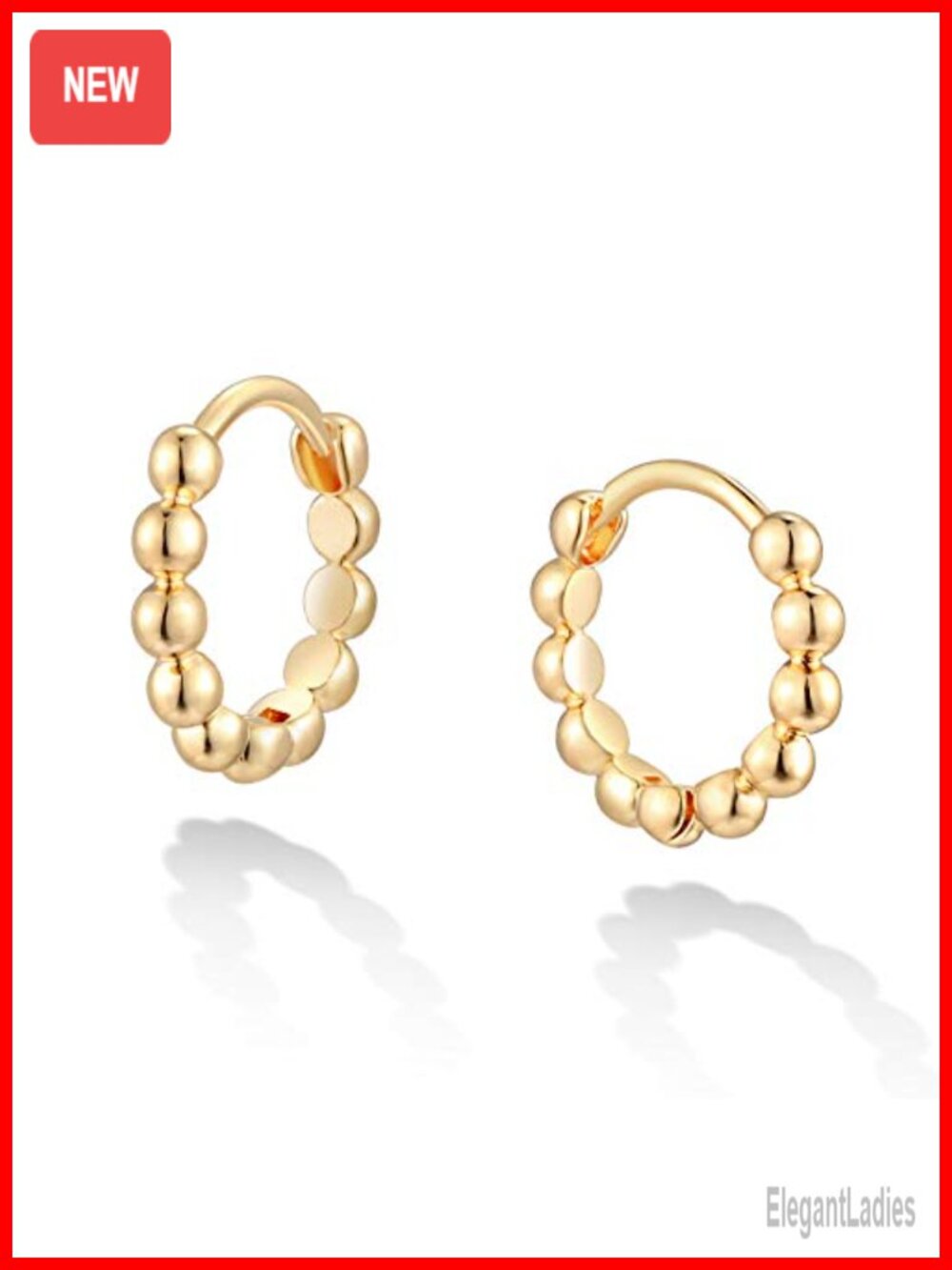 14K Gold Plated Brass Beaded Huggie Hoop Earrings Hypoallergenic Jewelry Gift